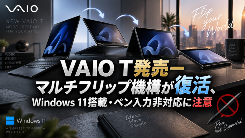 VAIO T発売―マルチフリップ機構が復活、Windows 11搭載・ペン入力非対応に注意