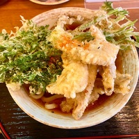 立ち食いそば あさだけ（錦糸町）かけうどん＋パクチー天＋芝海老天