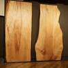 ２８２３、表情が豊かな栃の木の一枚板～二枚を並べました。一枚板と木の家具の専門店エムズファニチャーです。