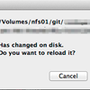 macからnfsマウントしてlinux(centos)のファイルをsublime textで保存/編集したときに困ったことメモ③ - 保存するたびに'Has changed on disk. Do you want to reload it?'と言われる