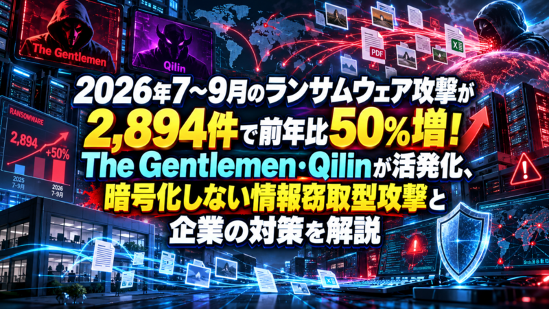 2026年7〜9月のランサムウェア攻撃が2,894件で前年比50％増！The Gentlemen・Qilinが活発化、暗号化しない情報窃取型攻撃と企業の対策を解説
