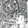 血塗りの阿修羅像！（版画、落書き！）