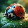 雨の中の昆虫てんとう虫（AI画像）