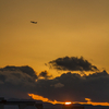 伊丹空港千里川土手・夕闇の飛行機