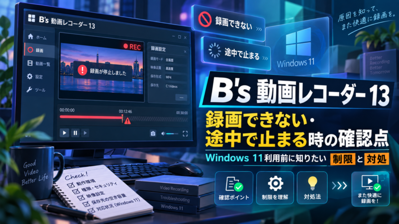 B's 動画レコーダー 13で録画できない・途中で止まる時の確認点｜Windows 11利用前に知りたい制限と対処