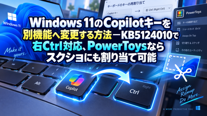 Windows 11のCopilotキーを別機能へ変更する方法―KB5124010で右Ctrl対応、PowerToysならスクショにも割り当て可能