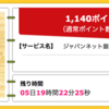 【ハピタス】ジャパンネット銀行 口座開設で1,140ポイント(1,140円)！ 発行手数料・年会費無料♪