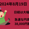 【2024年8月19日】日経は急速な円高に共鳴し大幅反落　ドル円145円台で安値圏で終了