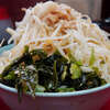 ラーメン二郎 中山駅前店 - ヤサイは珍しくほぼモヤシだが、緑成分はワカメで補填。水がキンキンで旨い。この店のキレッキレのスープや潤い豊かな旨味凝縮豚、解像度の高い麺などは、水の根本的な旨さから来ているのか？改めて、茹で料理の最高峰なんじゃないかと思ってしまう。