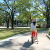 初の自転車に乗る娘と、公園でお散歩しました。