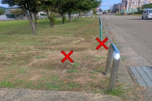 ステンレス製の車止め6基盗まれる　上越市春日野2の公園