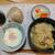 レンチン目玉焼き。野菜味噌汁。大根と人参の古漬け