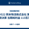 #522 岡本物流株式会社 第83期決算 当期純利益 113百万円
