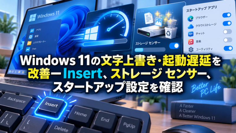 Windows 11の文字上書き・起動遅延を改善―Insert、ストレージ センサー、スタートアップ設定を確認