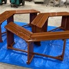 六角テーブル・ベンチのクリア塗装