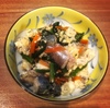鯖と菜花と野菜のチャンプルー、ホッケの開きの味醂干し、サラダチキン、さつまいもと竹輪の天ぷら、玉子焼き