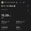 応援ソングに励まされ、15kmのMペース走。