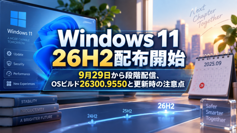 Windows 11 26H2配布開始―9月29日から段階配信、OSビルド26300.9550と更新時の注意点