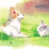 水彩画　うさぎさん待機