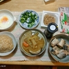 さば水煮缶。レンチン目玉焼き。野菜味噌汁