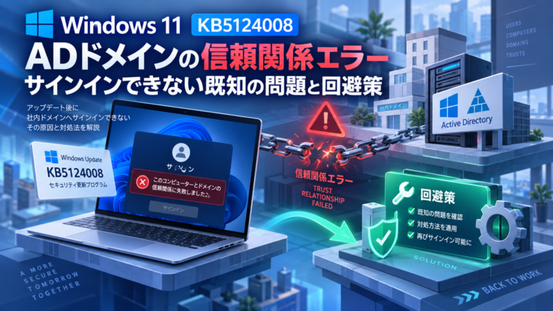 Windows 11「KB5124008」でADドメインの信頼関係エラー、サインインできない既知の問題と回避策