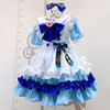 青色＋水色メイド服　白色エプロン　猫手柄飾り付　