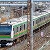 カーブを緩く通過するE233系電車