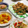 北澤篤史の夕食シリーズ（ピーマンとしいたけの肉詰め定食）