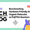 Benchmarking Hardware-Friendly Ansätze for Organic Molecules on FUJITSU Quantum Simulator