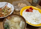 7月14日（月）野菜たっぷりの味噌汁、すじこ、明太子、生姜味噌漬けの朝ご飯