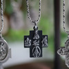 アンティークジュエリー｜4way Cross十字架型メダイペンダントネックレス・イエスキリスト・聖母マリア・聖人・聖霊・ブラック [ACS-23-009]