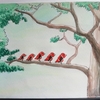 水彩画９枚目「佇む赤い鳥」