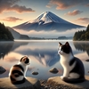 富士を見る猫たち