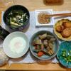 筑前煮３日目。高野豆腐のスープ。レンチン目玉焼き。長芋ステーキ
