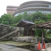 図書館を見上げる祠