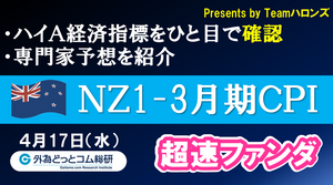 ハイA経済指標をひと目で確認「NZ1-3月期CPI（消費者物価指数）」2024年４月17日発表-超速ファンダ