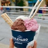 スペイン・サンセバスチャンの「Gelateria Boulevard」でショコラオレンジ、フォレストフルーツ、ヨーグルトパッションフルーツ。