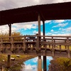 屋根付きの木橋
