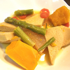 アスパラガス、インゲン、にんじん、大根、かぼちゃ、高野豆腐の煮物