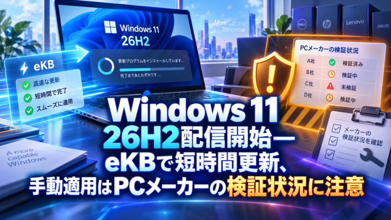 Windows 11 26H2配信開始―eKBで短時間更新、手動適用はPCメーカーの検証状況に注意