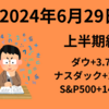 【24/6/29】前日の米株は上半期リバランスで3指数が反落　上半期はハイテク中心に株式堅調　ダウ+3.79% ナスダック+18.13% S&P500+14.48%