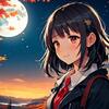 秋の夜に少し寂し気な女の子