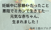 妊娠中に尿糖が4+だった事。悪阻で食べ物がゼリーとみかんだった