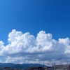 夏の空とベランダの花