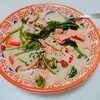 ほうれん草と鮭のチャンポン風豆乳スープ