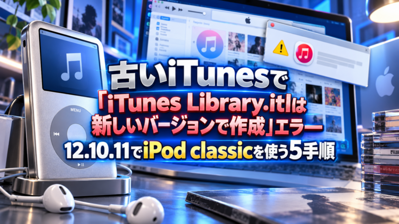 古いiTunesで「iTunes Library.itlは新しいバージョンで作成」エラー―12.10.11でiPod classicを使う5手順