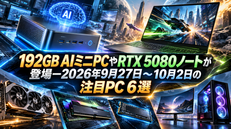 192GB AIミニPCやRTX 5080ノートが登場―2026年9月27日～10月2日の注目PC 6選