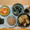 納豆玉子かけご飯。豚汁。オートミールとあずき。