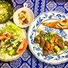 牛肉とグリンピースの炒め物　アボカドサーモンの和風ロミロミ