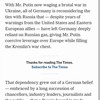 ニューヨーク・タイムズの特徴, 付帯状況のwith, 分詞構文, 挿入, など（ロシアとの関係について、シュレーダー元ドイツ首相の語ること）